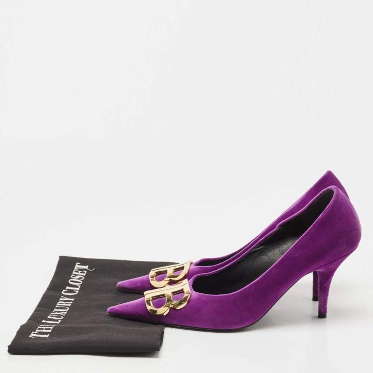 مملوكة مسبقًا Balenciaga Purple Velvet BB Knife Pumps Size 38