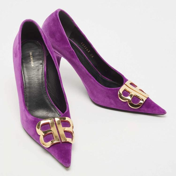 مملوكة مسبقًا Balenciaga Purple Velvet BB Knife Pumps Size 38