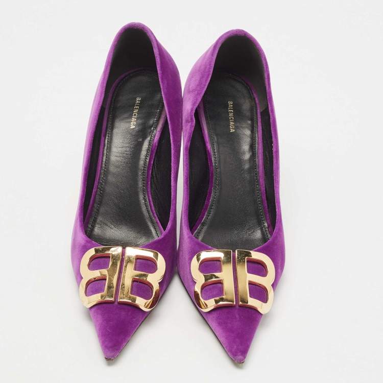مملوكة مسبقًا Balenciaga Purple Velvet BB Knife Pumps Size 38