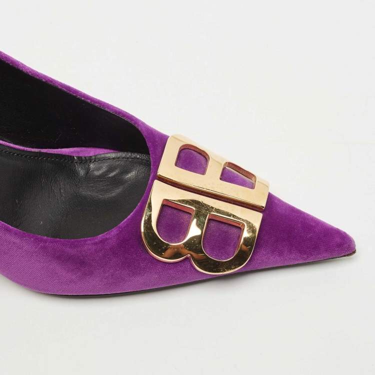 مملوكة مسبقًا Balenciaga Purple Velvet BB Knife Pumps Size 38