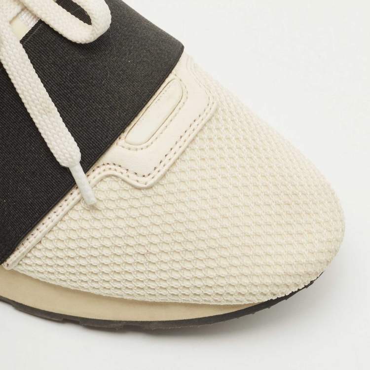 Pre Owned Balenciaga Two Tone Mesh and Leather Race Runner Sneakers Size 38