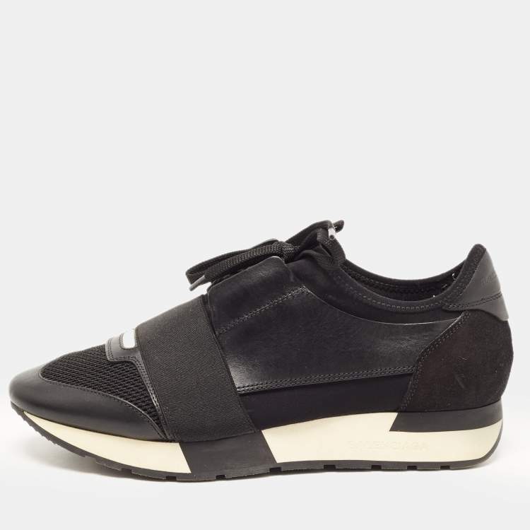 Pre Owned Balenciaga Black Leather and Mesh Race Runner Sneakers Size 38