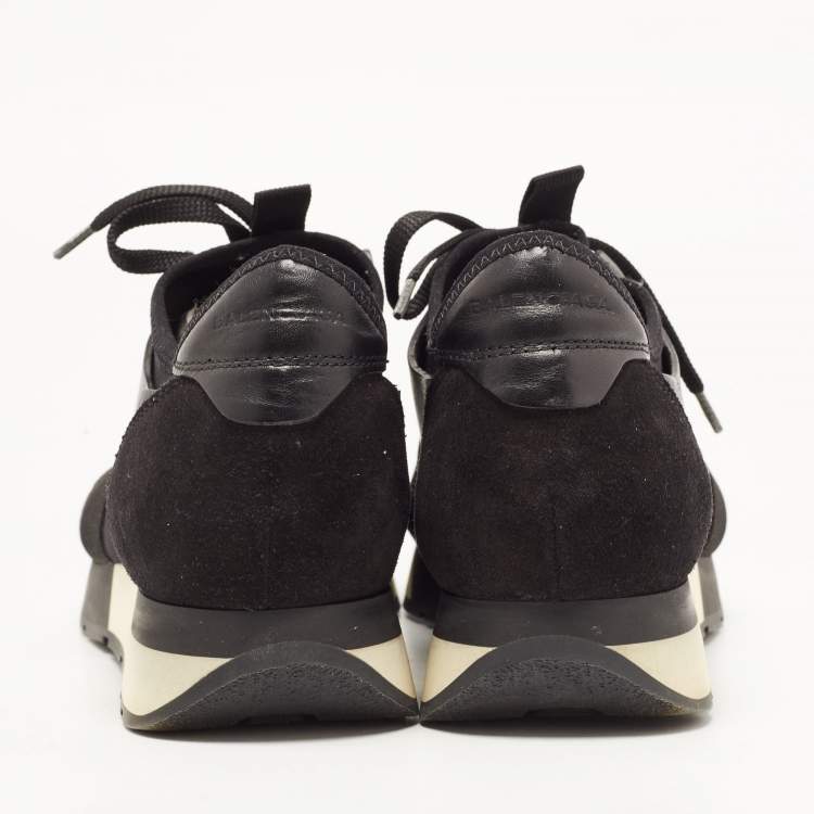 Pre Owned Balenciaga Black Leather and Mesh Race Runner Sneakers Size 38