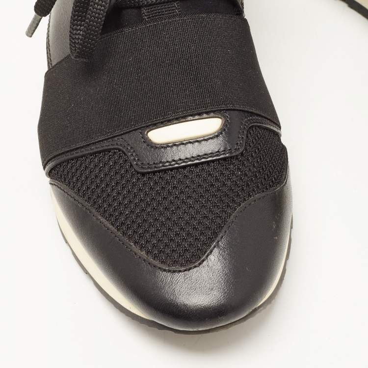 Pre Owned Balenciaga Black Leather and Mesh Race Runner Sneakers Size 38