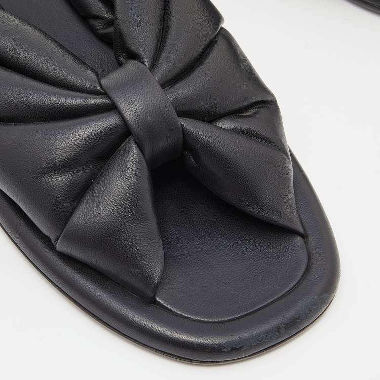 Pre Owned Balenciaga Black Leather Drapy Flats Slides Size 37