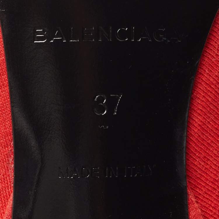Pre Owned Balenciaga Red/Black Fabric and Leather Logo Knife Pumps Size 37