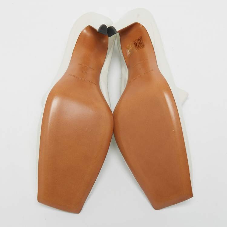 Pre Owned Balenciaga White Leather Square Toe Booties Size 38