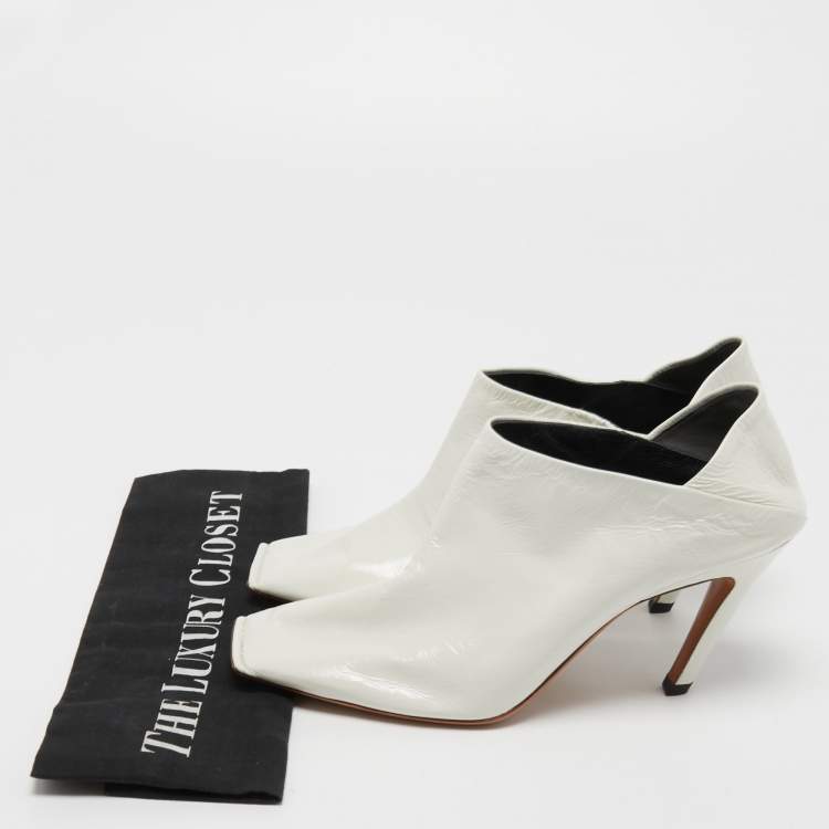Pre Owned Balenciaga White Leather Square Toe Booties Size 38