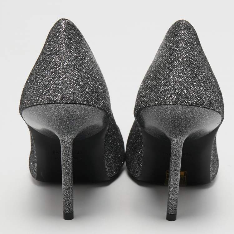 مملوكة مسبقًا Balenciaga Silver/Black Lurex Fabric Square Knife Pumps Size 38