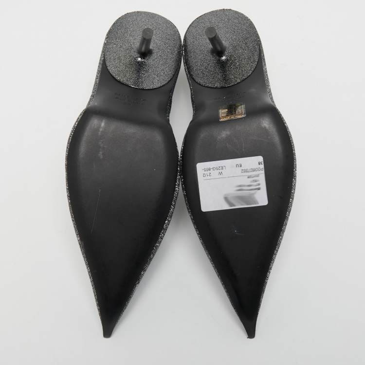 مملوكة مسبقًا Balenciaga Silver/Black Lurex Fabric Square Knife Pumps Size 38