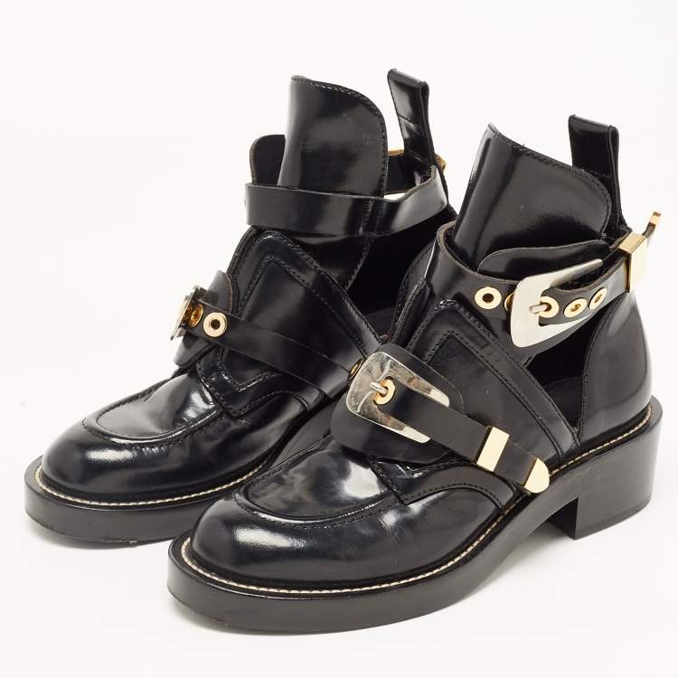 Balenciaga Black Leather Ceinture Buckle Detail Ankle Boots Size 38.5  Balenciaga