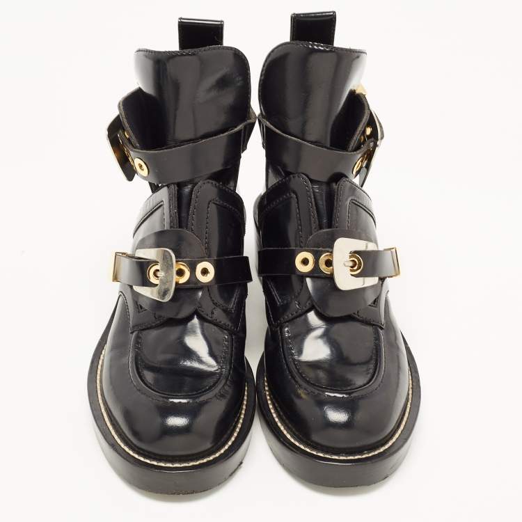 Pre Owned Balenciaga Black Leather Ceinture Buckle Detail Ankle Boots Size 38.5