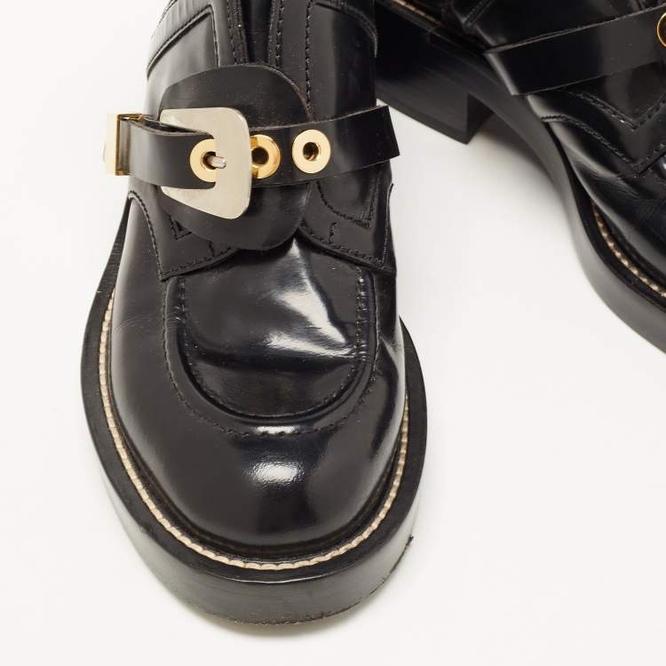 Pre Owned Balenciaga Black Leather Ceinture Buckle Detail Ankle Boots Size 38.5