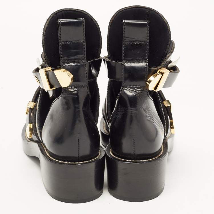 Pre Owned Balenciaga Black Leather Ceinture Buckle Detail Ankle Boots Size 38.5