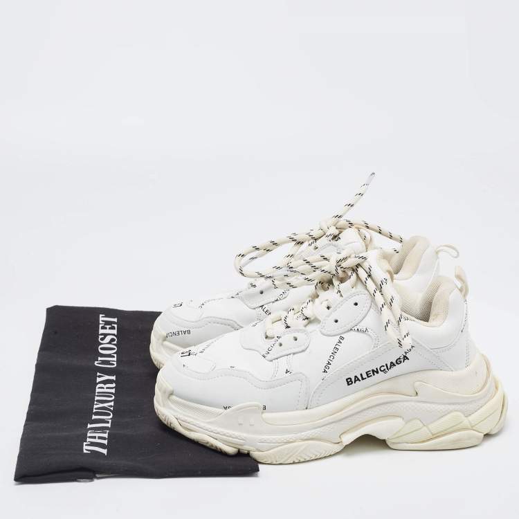 Pre Owned Balenciaga White Leather Triple S Sneakers Size 37