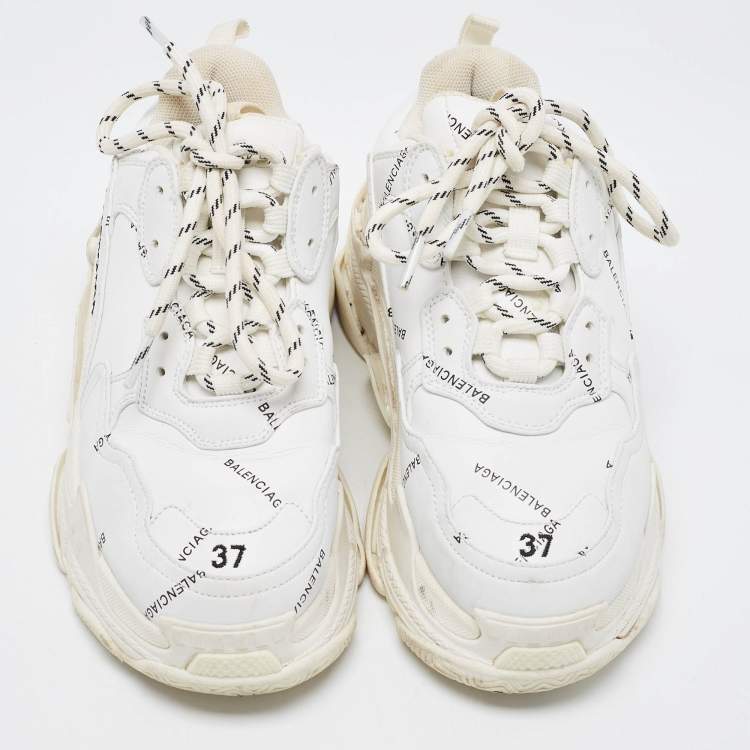 Pre Owned Balenciaga White Leather Triple S Sneakers Size 37
