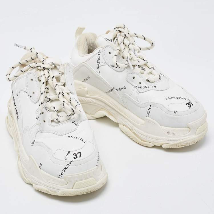 Pre Owned Balenciaga White Leather Triple S Sneakers Size 37