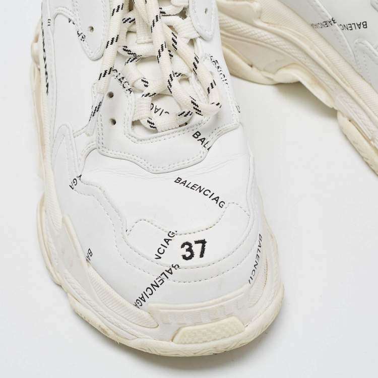 Pre Owned Balenciaga White Leather Triple S Sneakers Size 37