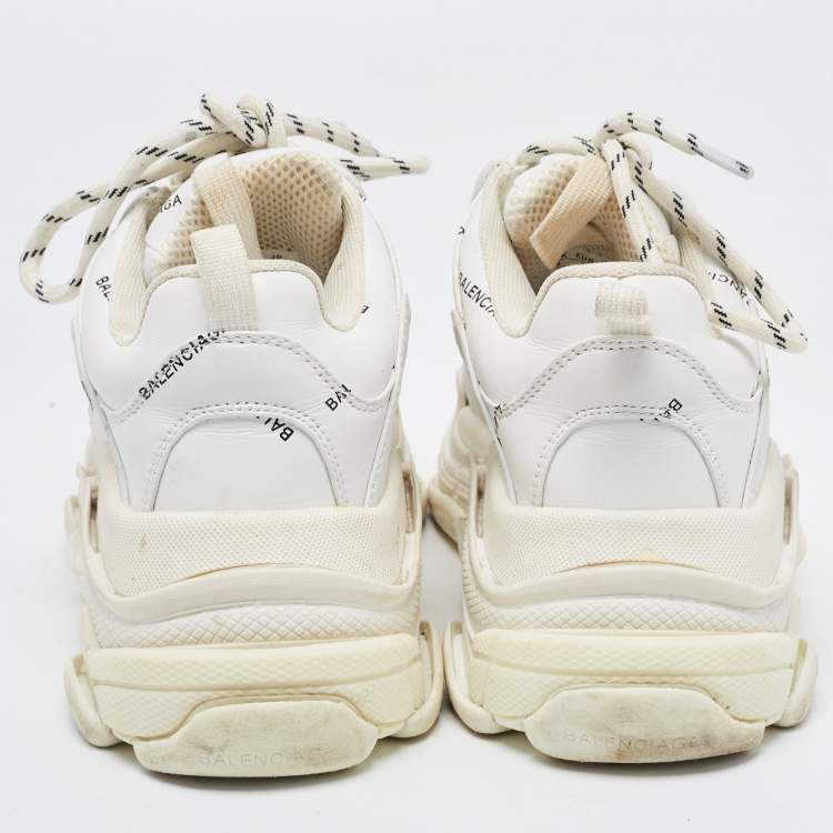 Pre Owned Balenciaga White Leather Triple S Sneakers Size 37