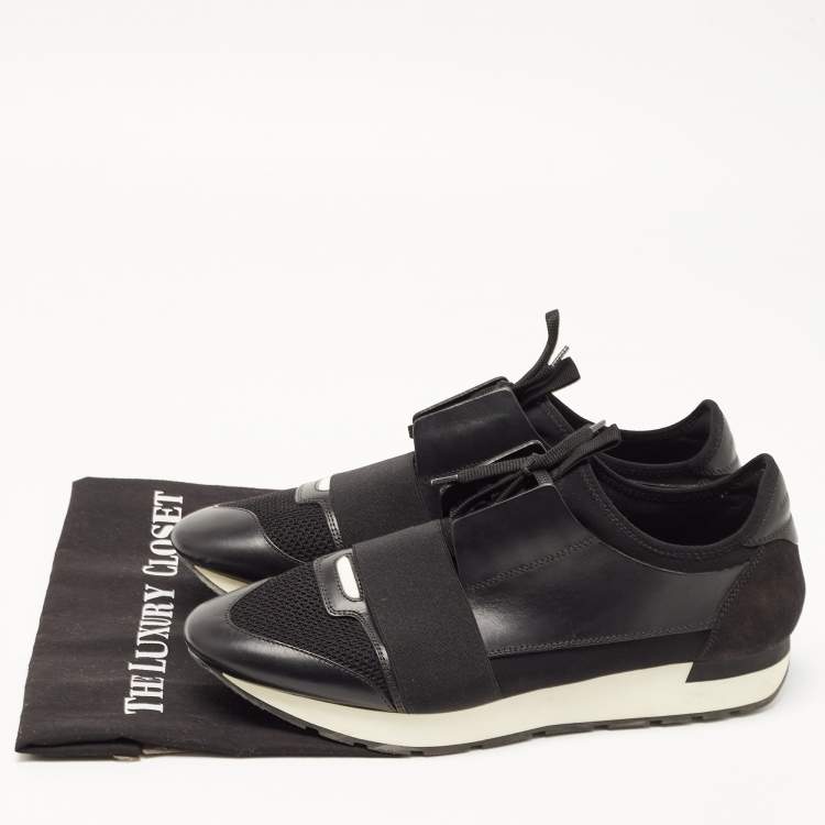 Pre Owned Balenciaga Black Leather and Mesh Race Runner Sneakers Size 43