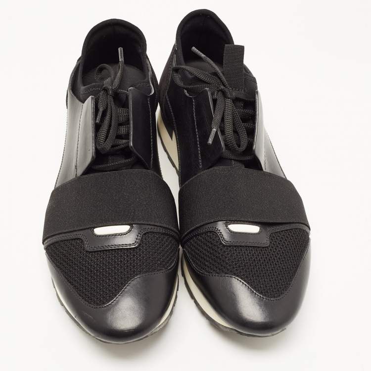 Pre Owned Balenciaga Black Leather and Mesh Race Runner Sneakers Size 43