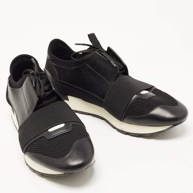 Pre Owned Balenciaga Black Leather and Mesh Race Runner Sneakers Size 43