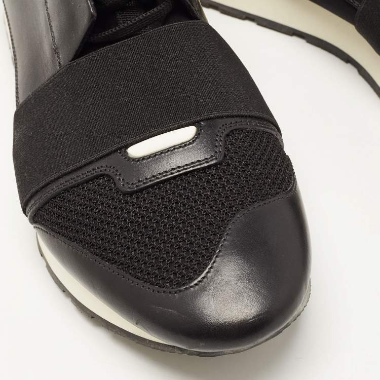 Pre Owned Balenciaga Black Leather and Mesh Race Runner Sneakers Size 43