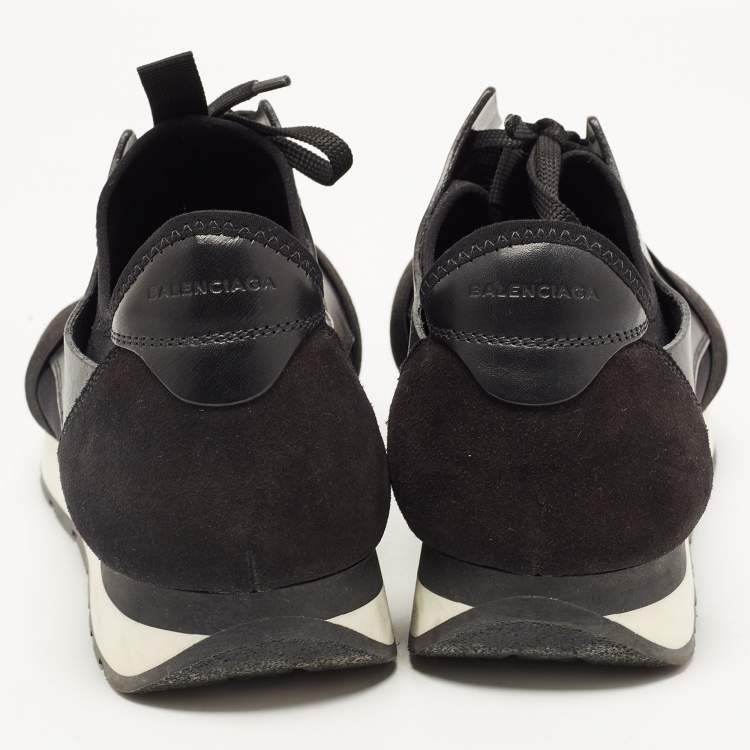 Pre Owned Balenciaga Black Leather and Mesh Race Runner Sneakers Size 43
