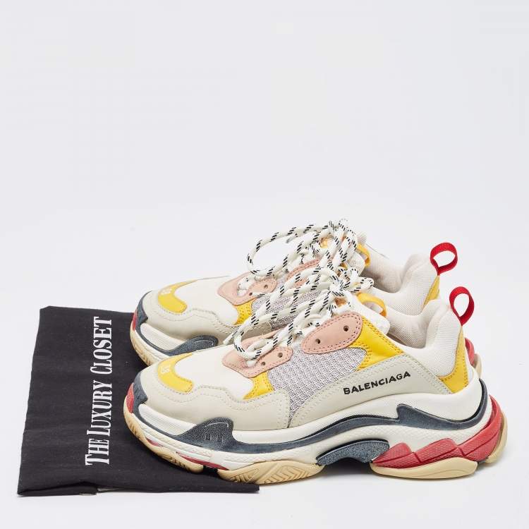 Pre Owned Balenciaga Multicolor Leather and Mesh Triple S Sneakers Size 38