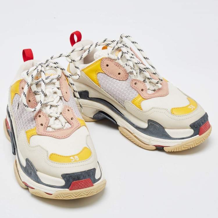 Pre Owned Balenciaga Multicolor Leather and Mesh Triple S Sneakers Size 38