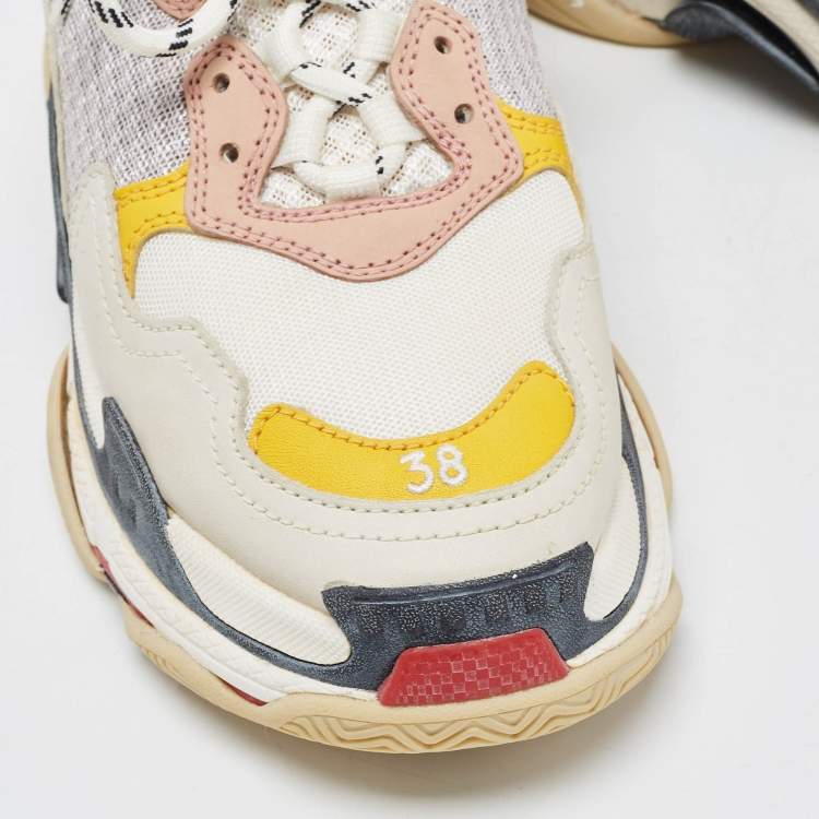 Pre Owned Balenciaga Multicolor Leather and Mesh Triple S Sneakers Size 38