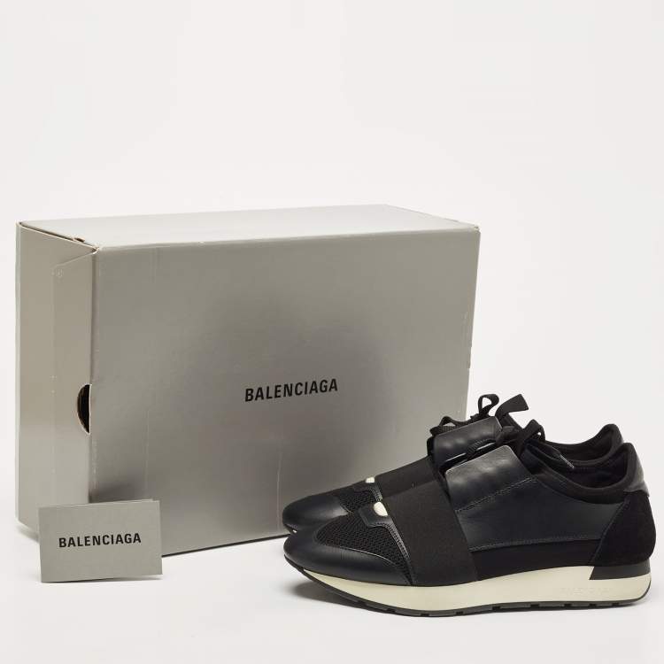 Pre Owned Balenciaga Black Leather and Suede Race Runner Sneakers Size 40