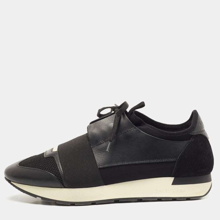 Pre Owned Balenciaga Black Leather and Suede Race Runner Sneakers Size 40