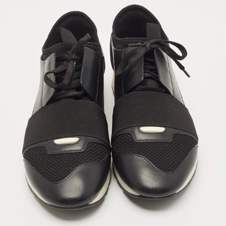 Pre Owned Balenciaga Black Leather and Suede Race Runner Sneakers Size 40