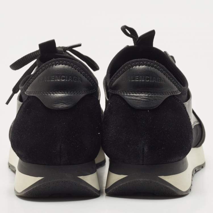 Pre Owned Balenciaga Black Leather and Suede Race Runner Sneakers Size 40