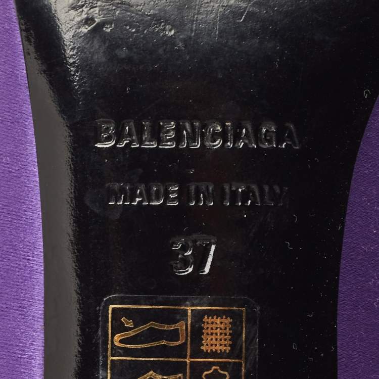 Pre Owned Balenciaga Purple Satin Knife  Mules Size 37 
