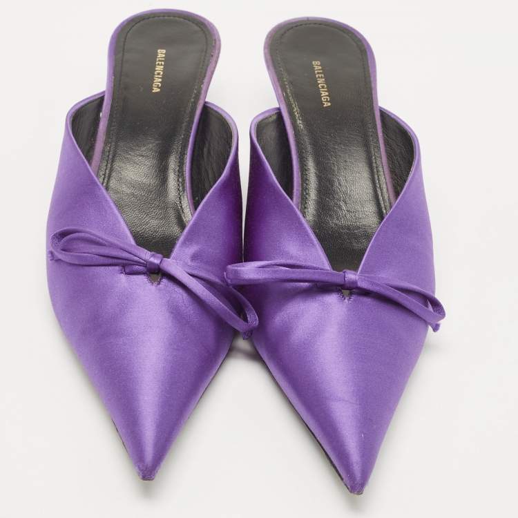 Pre Owned Balenciaga Purple Satin Knife  Mules Size 37 