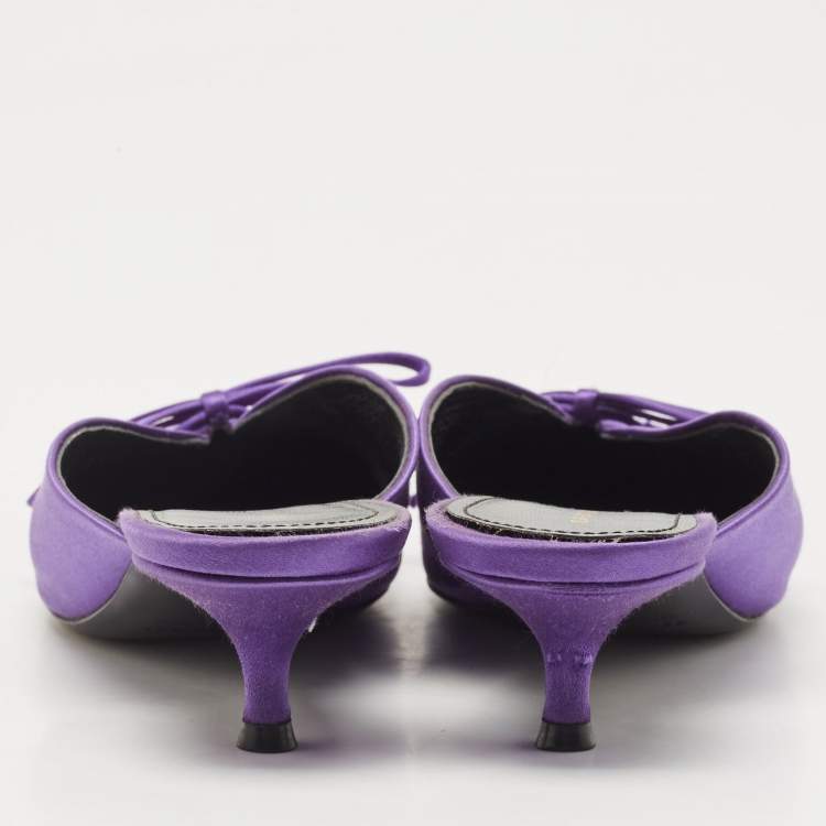 Pre Owned Balenciaga Purple Satin Knife  Mules Size 37 