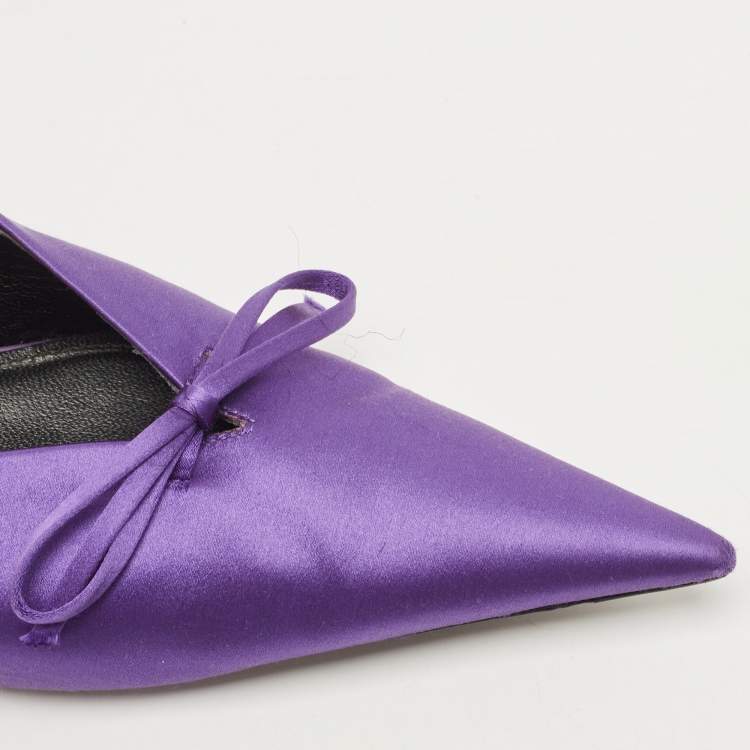Pre Owned Balenciaga Purple Satin Knife  Mules Size 37 