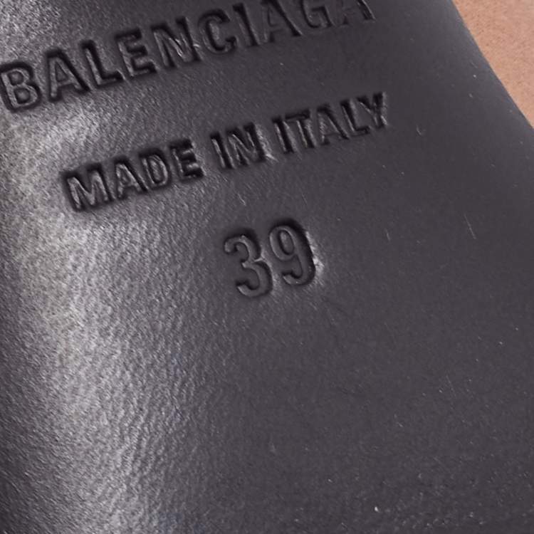 Pre Owned Balenciaga Brown Satin BB Knife Mules Size 39