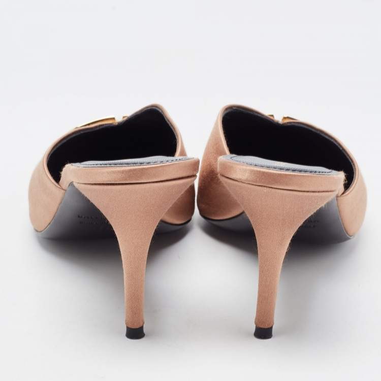 Pre Owned Balenciaga Brown Satin BB Knife Mules Size 39