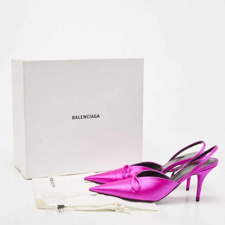 مملوكة مسبقًا Balenciaga Magenta Satin Knife Bow Slingback Pumps Size 40