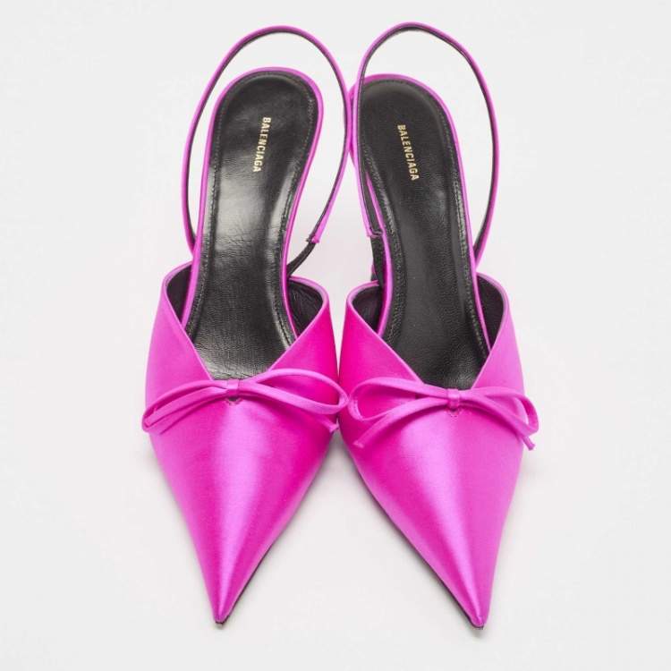 مملوكة مسبقًا Balenciaga Magenta Satin Knife Bow Slingback Pumps Size 40