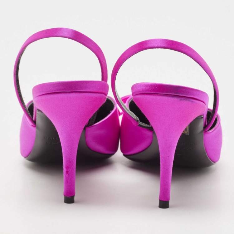مملوكة مسبقًا Balenciaga Magenta Satin Knife Bow Slingback Pumps Size 40