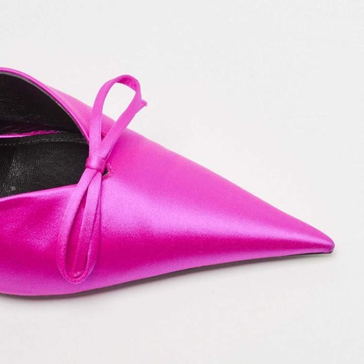 مملوكة مسبقًا Balenciaga Magenta Satin Knife Bow Slingback Pumps Size 40