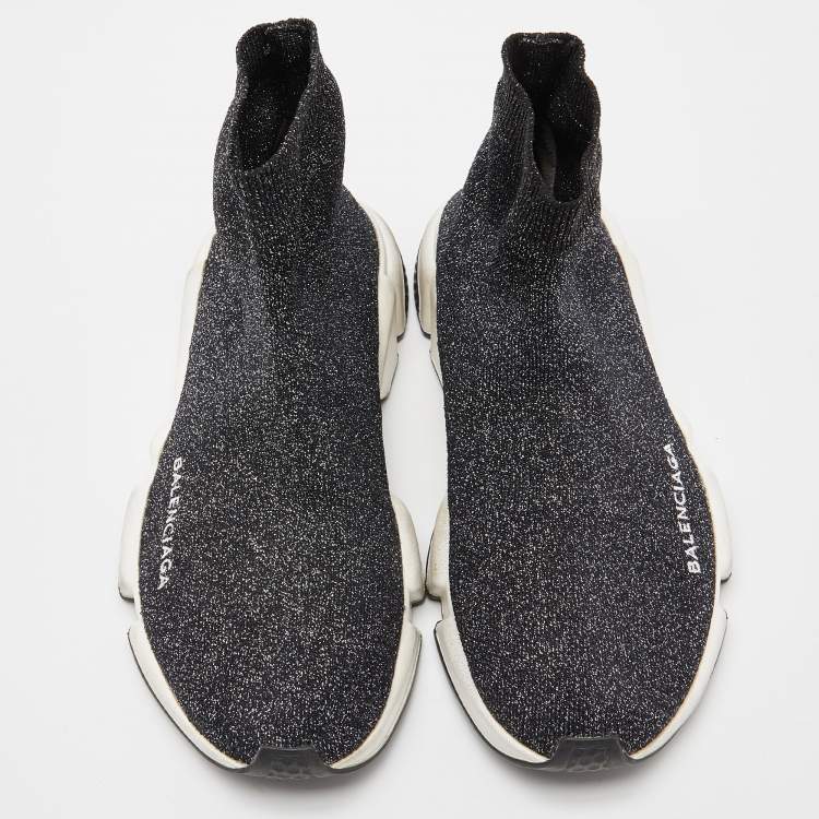 Pre Owned Balenciaga Shimmery Black Knit Fabric Speed Trainer Sneakers Size 38