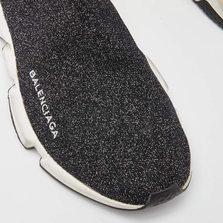Pre Owned Balenciaga Shimmery Black Knit Fabric Speed Trainer Sneakers Size 38