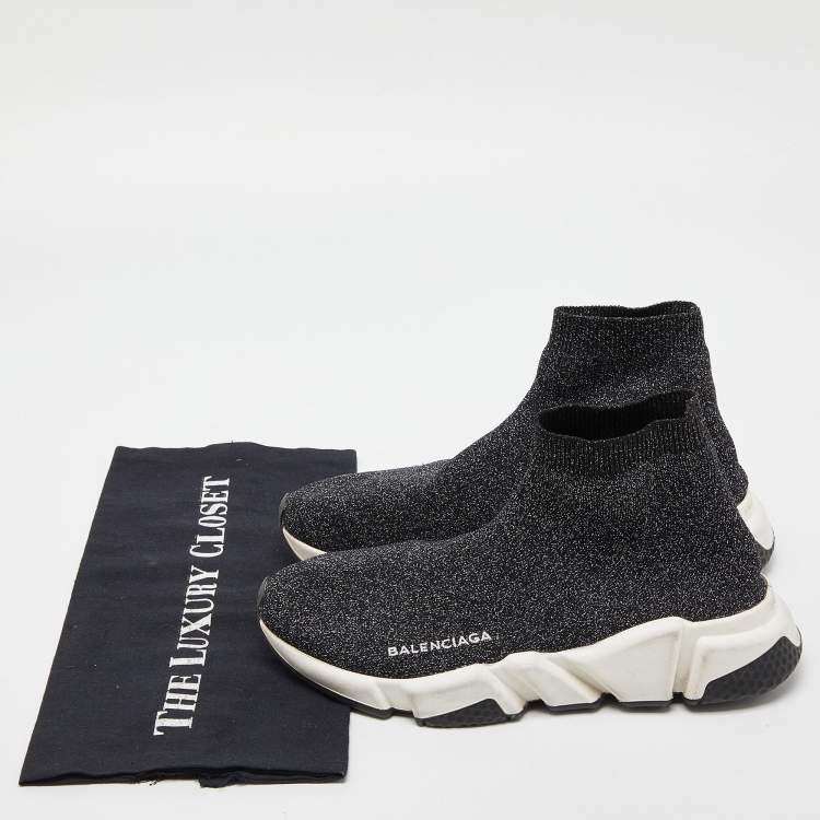 Pre Owned Balenciaga Shimmery Black Knit Fabric Speed Trainer Sneakers Size 38