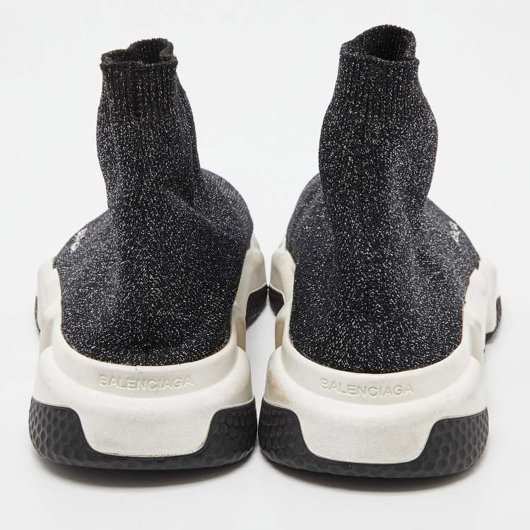 Pre Owned Balenciaga Shimmery Black Knit Fabric Speed Trainer Sneakers Size 38