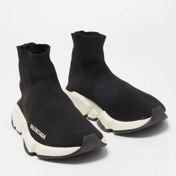 مملوكة مسبقًا Balenciaga Black Knit Fabric Speed High Top  Sneakers Size 37